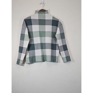 Tahari Sweater ‎ White Green Plaid Mock Neck Knit Size Medium